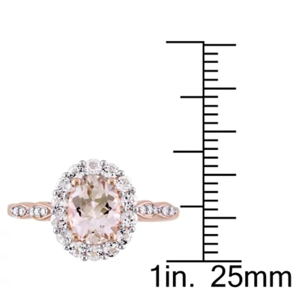 Womens Diamond Accent Pink Morganite 14K Rose Gold Rectangular Cocktail Ring