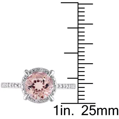 Womens Diamond Accent Pink Morganite 10K White Gold Round Cocktail Ring