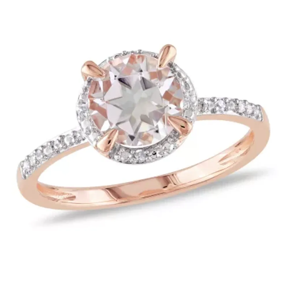 Womens Diamond Accent Pink Morganite 10K Rose Gold Round Cocktail Ring