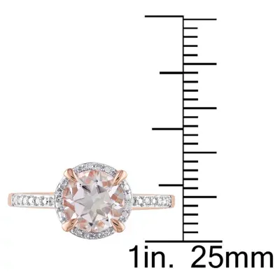 Womens Diamond Accent Pink Morganite 10K Rose Gold Round Cocktail Ring