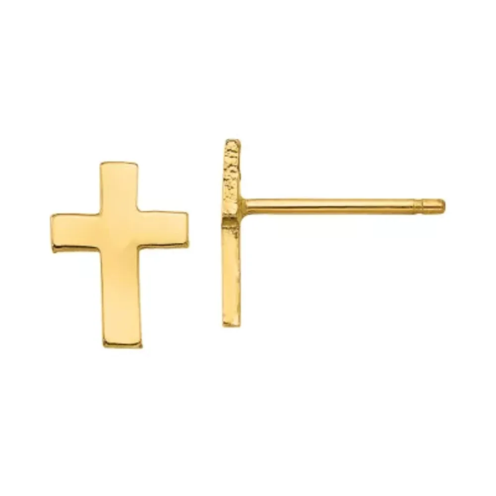 14K Gold 9mm Cross Stud Earrings