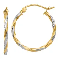 14K Two Tone Gold 21mm Round Hoop Earrings