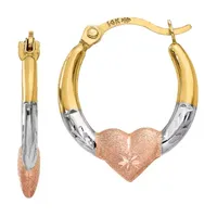 14K Tri-Color Gold 16mm Heart Hoop Earrings