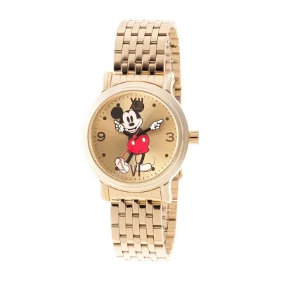 Disney Mickey Mouse Womens Gold Tone Stainless Steel Bracelet Watch Wds000686