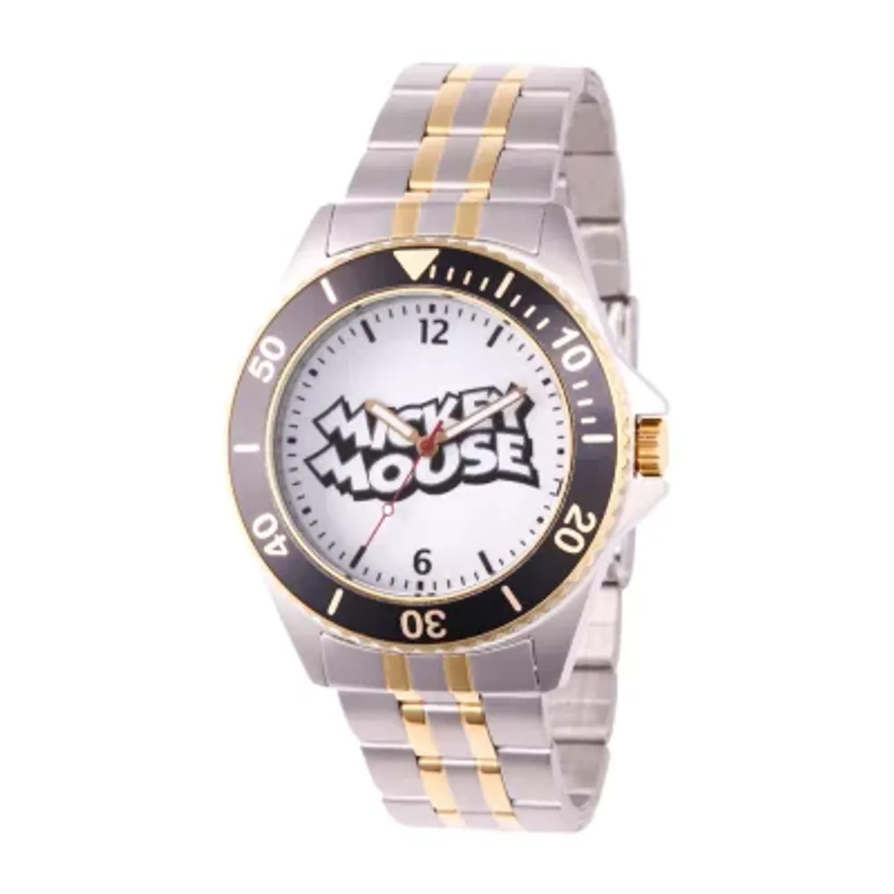 Disney Mickey Mouse Mens Two Tone Stainless Steel Bracelet Watch Wds000695