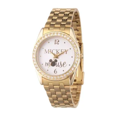 Disney Mickey Mouse Womens Gold Tone Stainless Steel Bracelet Watch Wds000698