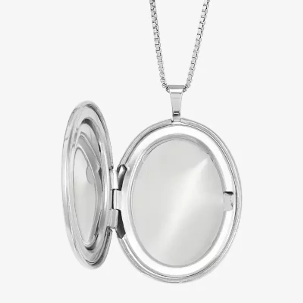 Womens Sterling Silver Angel Oval Locket Necklace