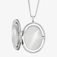 Womens Sterling Silver Angel Oval Locket Necklace