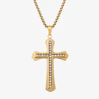 Shaquille O'Neal XLG Mens White Cubic Zirconia Stainless Steel Cross Pendant Necklace