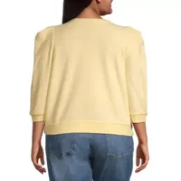 a.n.a Plus Womens Round Neck 3/4 Sleeve Sweatshirt