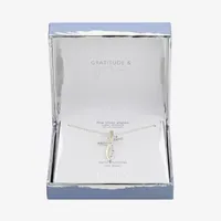 Gratitude & Grace Cubic Zirconia Pure Silver Over Brass 16 Inch Cable Cross Pendant Necklace