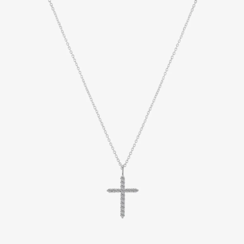 Gratitude & Grace Cubic Zirconia Pure Silver Over Brass 16 Inch Cable Cross Pendant Necklace