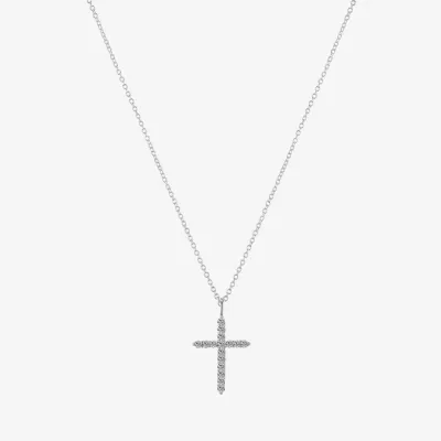Gratitude & Grace Cubic Zirconia Pure Silver Over Brass 16 Inch Cable Cross Pendant Necklace