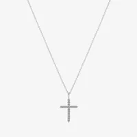 Gratitude & Grace Cubic Zirconia Pure Silver Over Brass 16 Inch Cable Cross Pendant Necklace