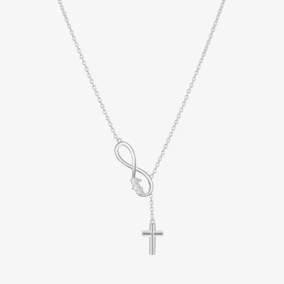 Gratitude & Grace Pure Silver Over Brass 16 Inch Cable Cross Infinity Y Necklace