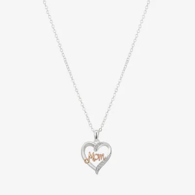 Gratitude & Grace Mom Crystal Pure Silver Over Brass 16 Inch Cable Heart Pendant Necklace