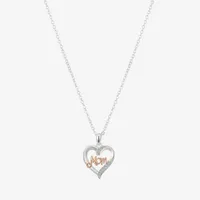 Gratitude & Grace Mom Crystal Pure Silver Over Brass 16 Inch Cable Heart Pendant Necklace