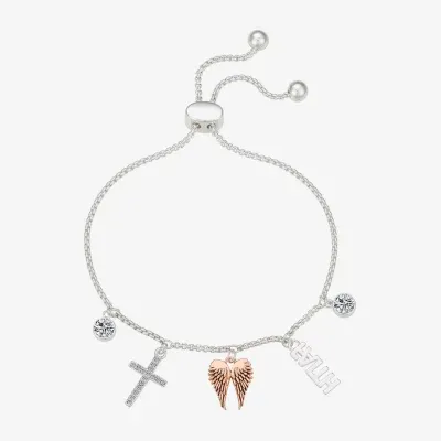 Gratitude & Grace Faith Crystal Pure Silver Over Brass 9 Inch Box Cross Bolo Bracelet