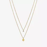 Gratitude & Grace Gold Plate Over Brass 2-pc. Cubic Zirconia 16 Inch Box Heart Necklace Set