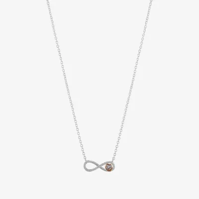 Gratitude & Grace Cubic Zirconia Pure Silver Over Brass 16 Inch Box Heart Infinity Pendant Necklace