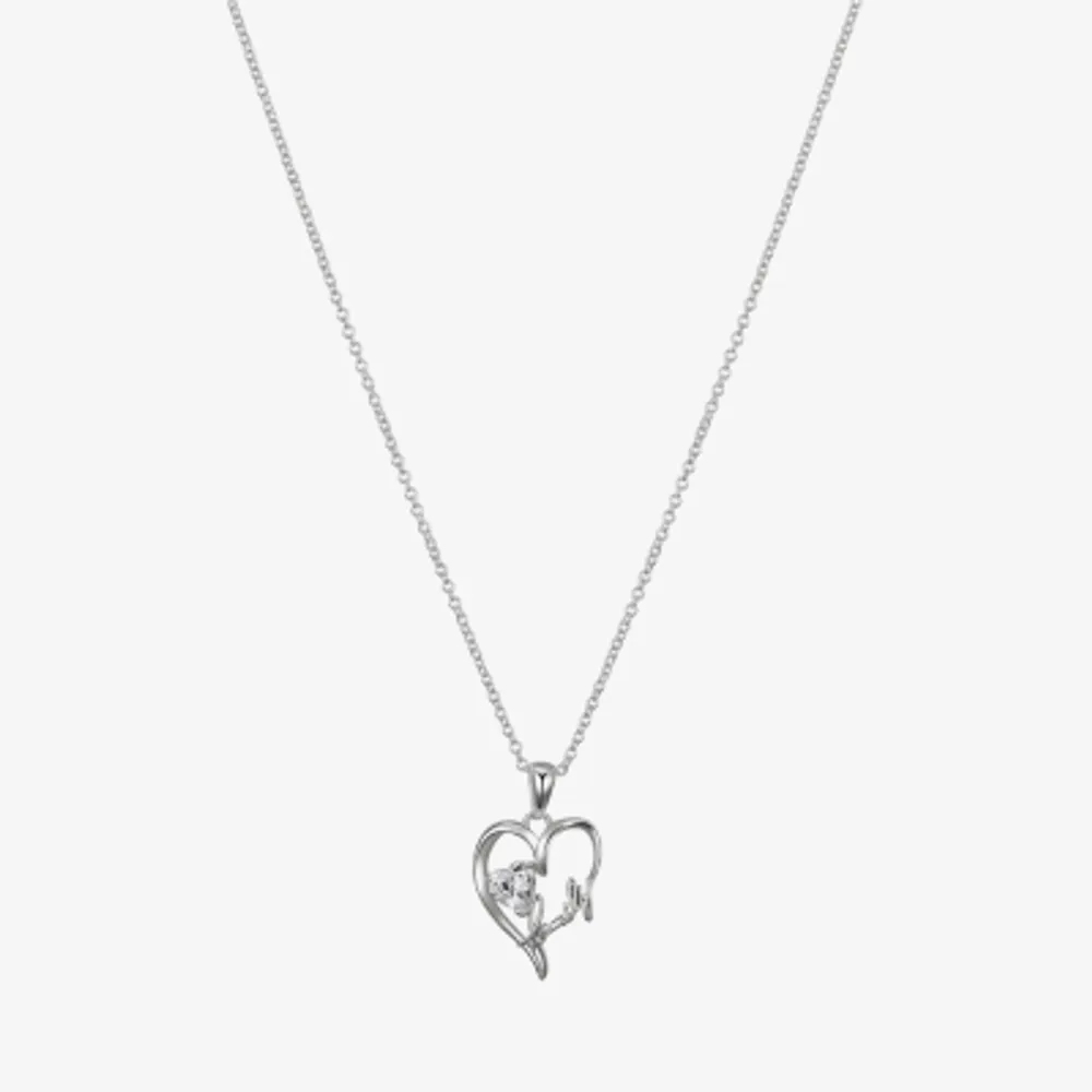 Gratitude & Grace Family Cubic Zirconia Pure Silver Over Brass 16 Inch Box Heart Pendant Necklace