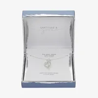 Gratitude & Grace Cubic Zirconia Pure Silver Over Brass 16 Inch Box Heart Pendant Necklace