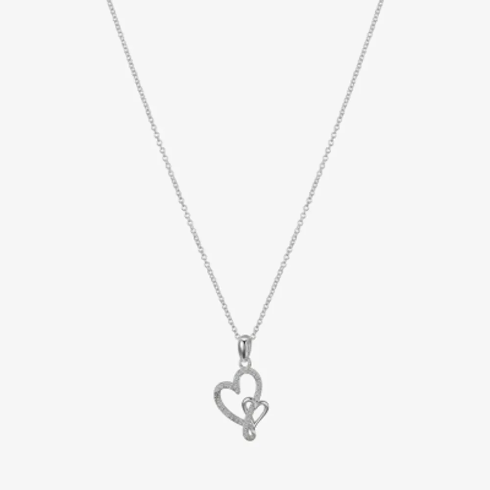 Gratitude & Grace Cubic Zirconia Pure Silver Over Brass 16 Inch Box Heart Pendant Necklace