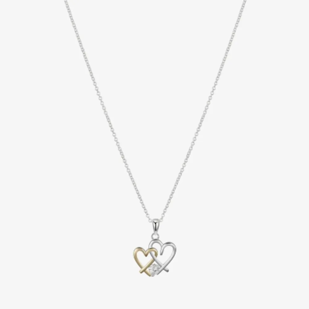 Gratitude & Grace Mother And Daughter Cubic Zirconia Pure Silver Over Brass 16 Inch Box Heart Pendant Necklace