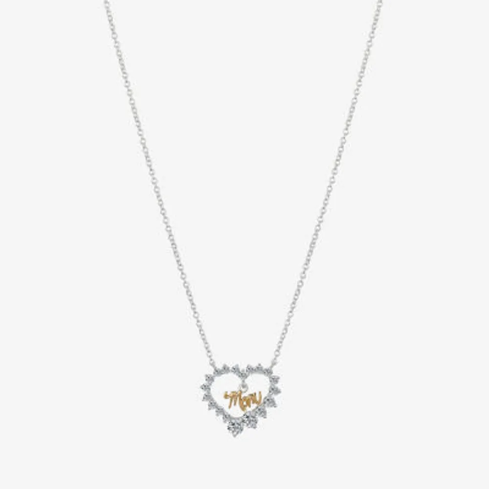 Gratitude & Grace Mom Cubic Zirconia Pure Silver Over Brass 16 Inch Box Heart Pendant Necklace