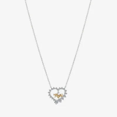 Gratitude & Grace Mom Cubic Zirconia Pure Silver Over Brass 16 Inch Box Heart Pendant Necklace