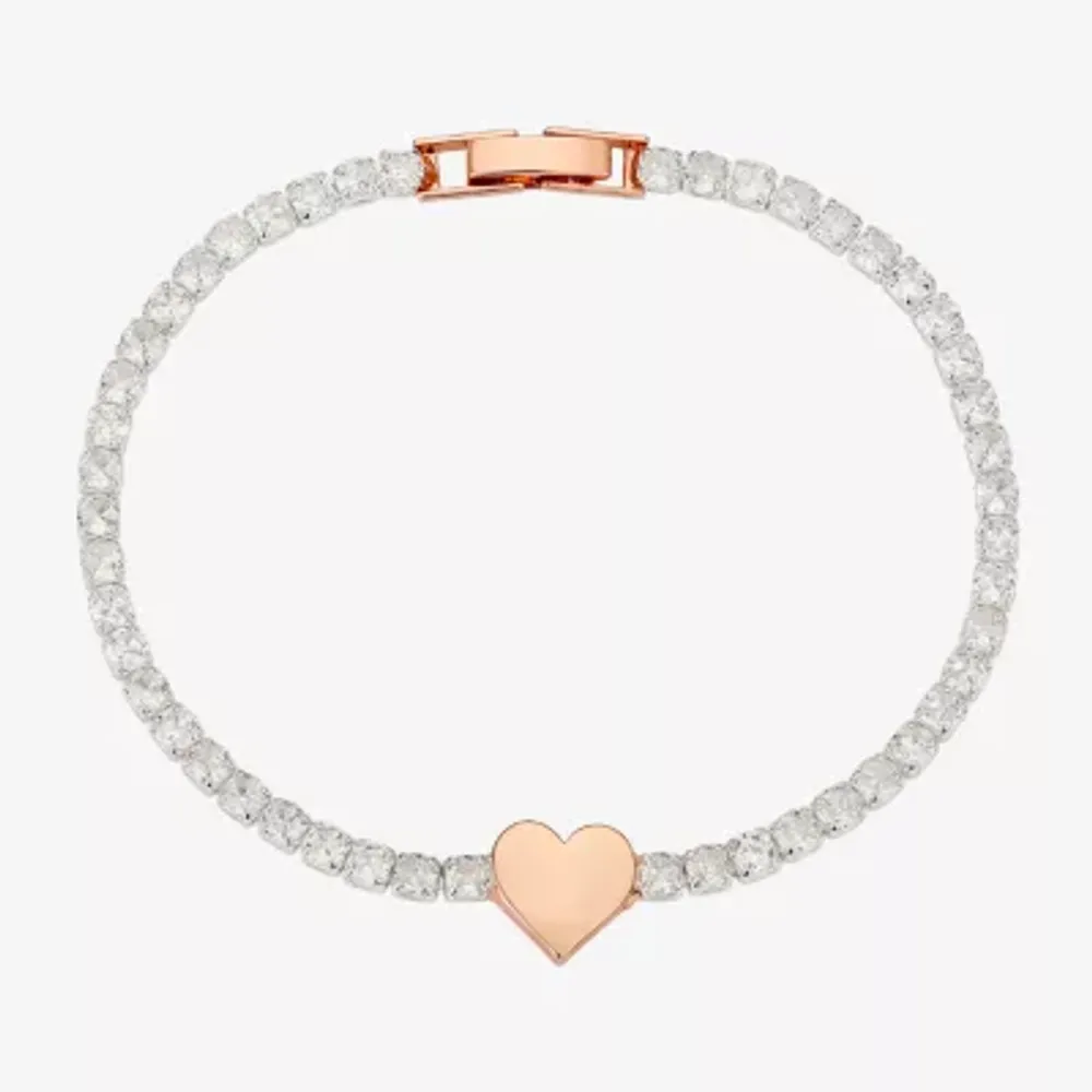 Gratitude & Grace Cubic Zirconia Pure Silver Over Brass 7.5 Inch Box Heart Tennis Bracelet