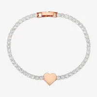 Gratitude & Grace Cubic Zirconia Pure Silver Over Brass 7.5 Inch Box Heart Tennis Bracelet
