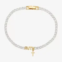 Gratitude & Grace Faith Cubic Zirconia Pure Silver Over Brass 7.5 Inch Box Cross Tennis Bracelet