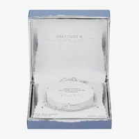 Gratitude & Grace Cubic Zirconia Pure Silver Over Brass 9 3/4 Inch Box Cross Bolo Bracelet