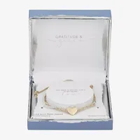 Gratitude & Grace Cubic Zirconia Pure Silver Over Brass 9 3/4 Inch Box Heart Bolo Bracelet