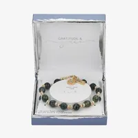 Gratitude & Grace Lucky Gold Plate Over Brass Crystal 8 1/2 Inch Bead Clover Beaded Bracelet