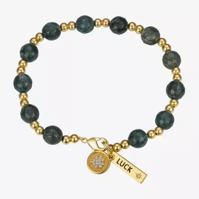 Gratitude & Grace Lucky Gold Plate Over Brass Crystal 8 1/2 Inch Bead Clover Beaded Bracelet