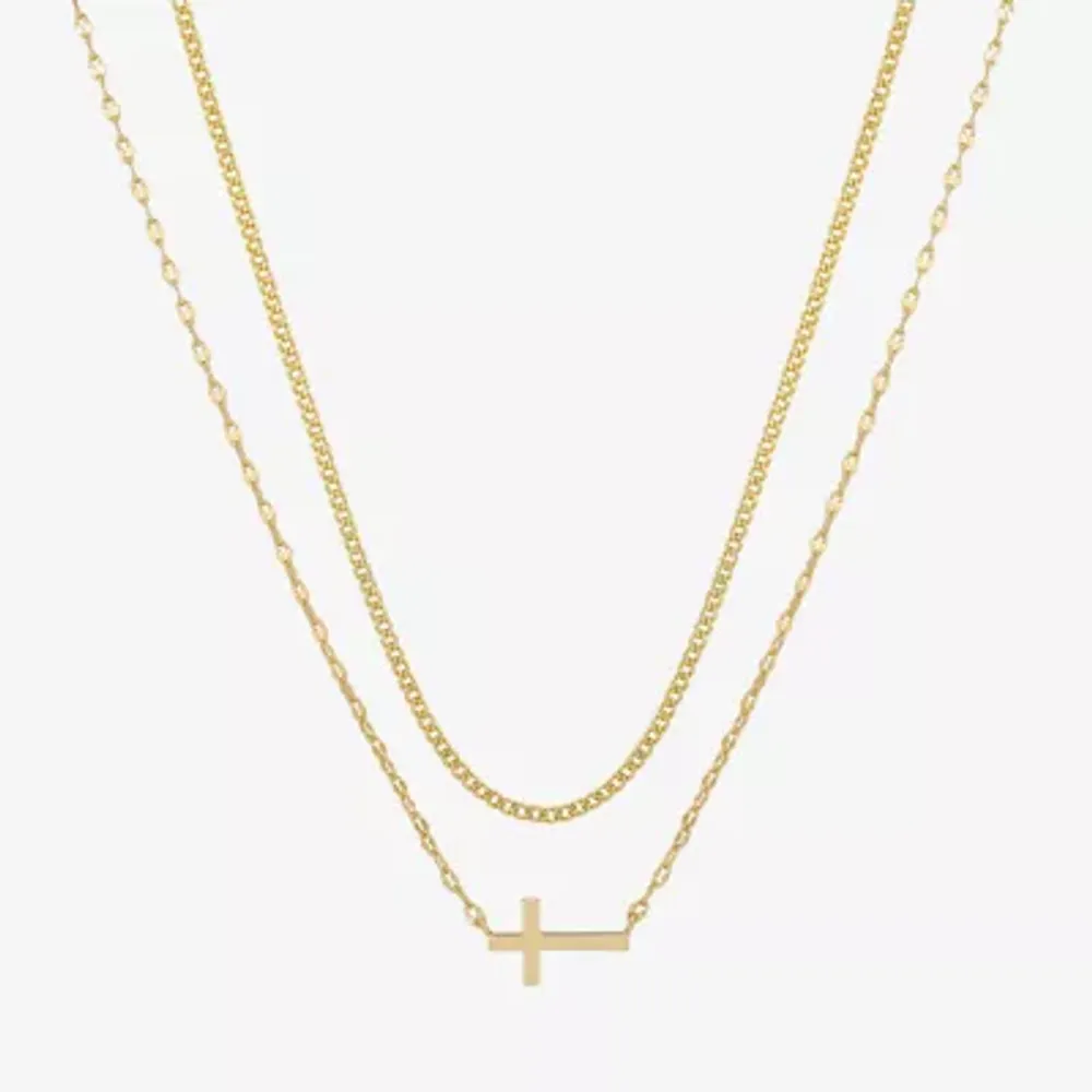 Gratitude & Grace Gold Plate Over Brass 2-pc. 16 Inch Cable Cross Necklace Set