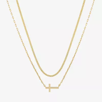 Gratitude & Grace Gold Plate Over Brass 2-pc. 16 Inch Cable Cross Necklace Set