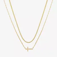 Gratitude & Grace Gold Plate Over Brass 2-pc. 16 Inch Cable Cross Necklace Set