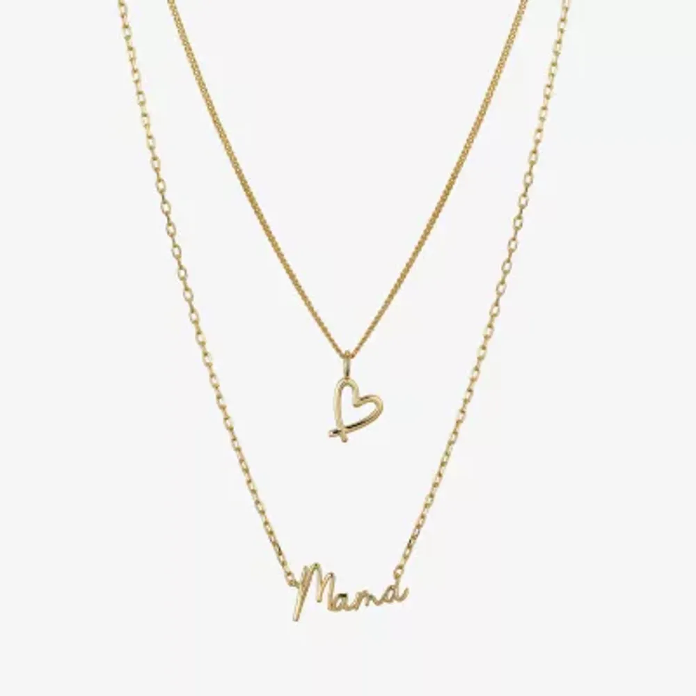 Gratitude & Grace Mama Gold Plate Over Brass 2-pc. 16 Inch Cable Heart Necklace Set