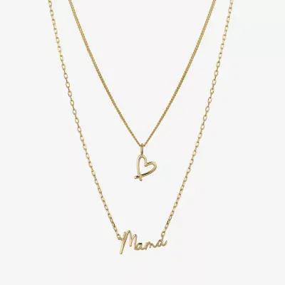 Gratitude & Grace Mama Gold Plate Over Brass 2-pc. 16 Inch Cable Heart Necklace Set