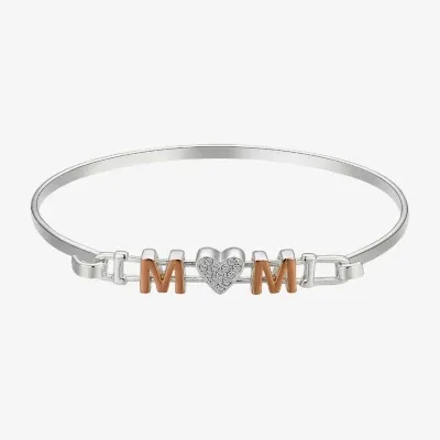 Sparkle Allure Mom Pure Silver Over Brass 8 Inch Solid Heart Bangle Bracelet