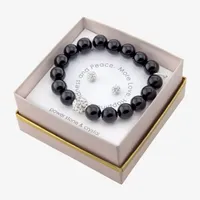 Sparkle Allure Stretch Bracelet & Stud Earring 2-pc. Onyx Pure Silver Over Brass Jewelry Set