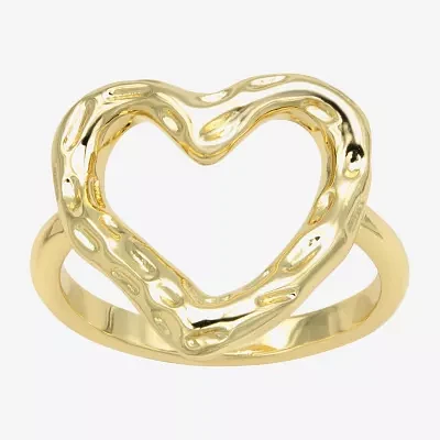 Sparkle Allure Hammered Womens 14K Gold Over Brass Heart Cocktail Ring