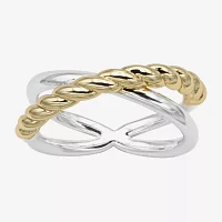 Sparkle Allure Rope & Polished 14K Gold Over Brass Pure Silver Band