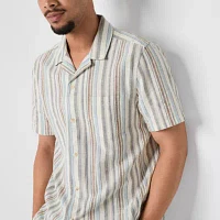 mutual weave Mens Linen Blend Short Sleeve Easy-on + Easy-off Adaptive Camp Shirt