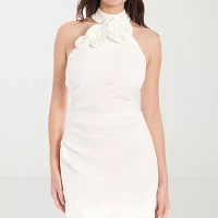 Clover And Sloane Womens Rosette Sleeveless Sheath Dress