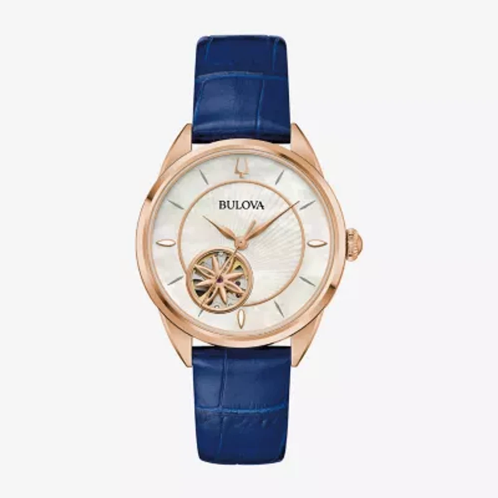 Bulova Unisex Adult Automatic Blue Leather Strap Watch 97l180