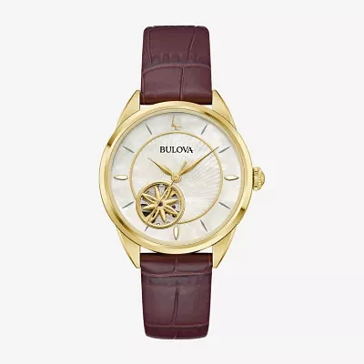 Bulova Sutton Womens Automatic Brown Leather Strap Watch 97l179